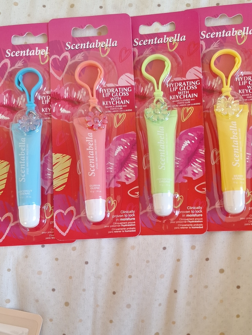 Abella Hydrating Lip Gloss Keychain Trio - Orange, Blue, Green,yellow